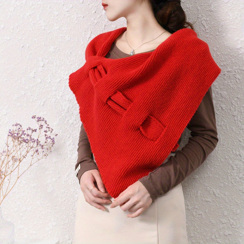 Hollow Knot Shawl Solid Cashmere Warm Wrap Outdoor Neck Collar Cape