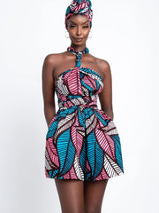 Boho Print Multiple Wear Jumpsuit Ethnic Tie Waist Short Length Jumpsuit Women