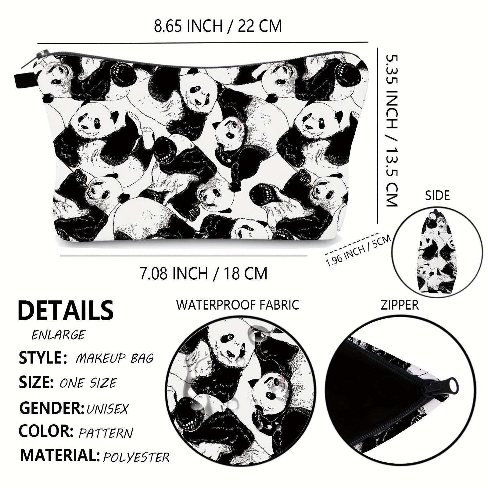 Panda Print Toiletry Travel Bag Makeup Pouch Cosmetic Bag For Teenage Girls