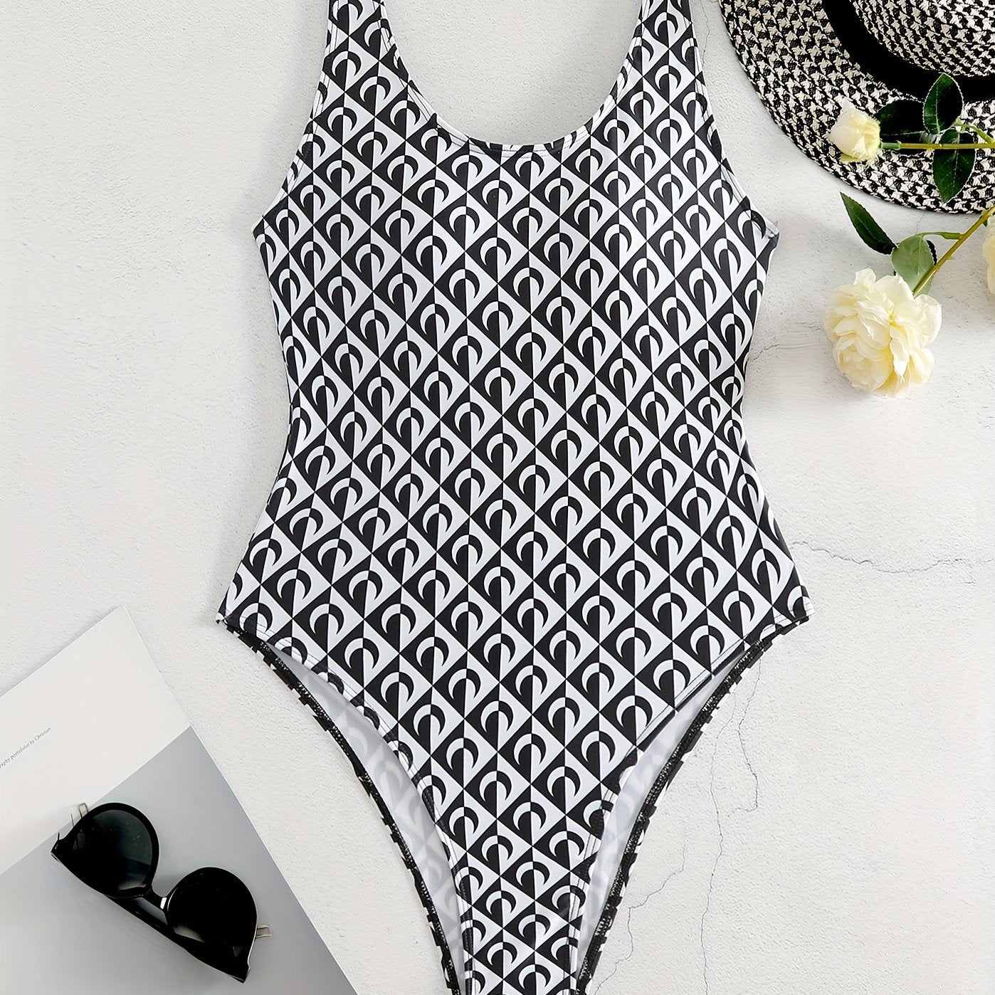 Plaid High Cut One Piece Swimsuit Backless Bathing Suit Women's Swimwear