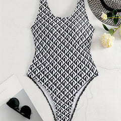 Plaid High Cut One Piece Swimsuit Backless Bathing Suit Women's Swimwear