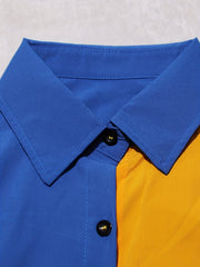 Colorblock Button Up Half Sleeve Shirt Dress