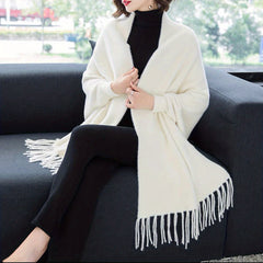 Cashmere Tassel Scarf Blanket Shawl Warm Cardigan with Brooch