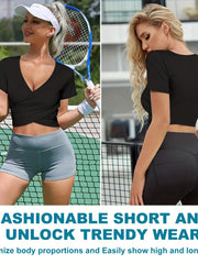 Women's Wrap Crop Tops V Neck Athletic Gym Shirts