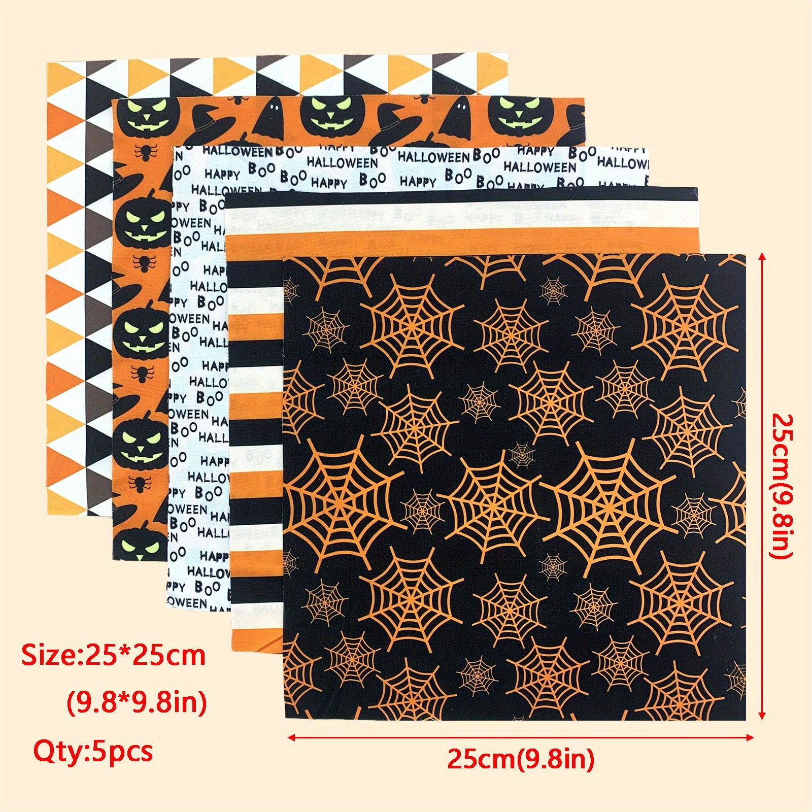 5pcs Halloween Polyester Fabric For Quilting Sewing DIY Craft