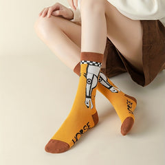 Cartoon Horse Print Socks Comfy & Funny Mid Tube Socks Women's Stockings