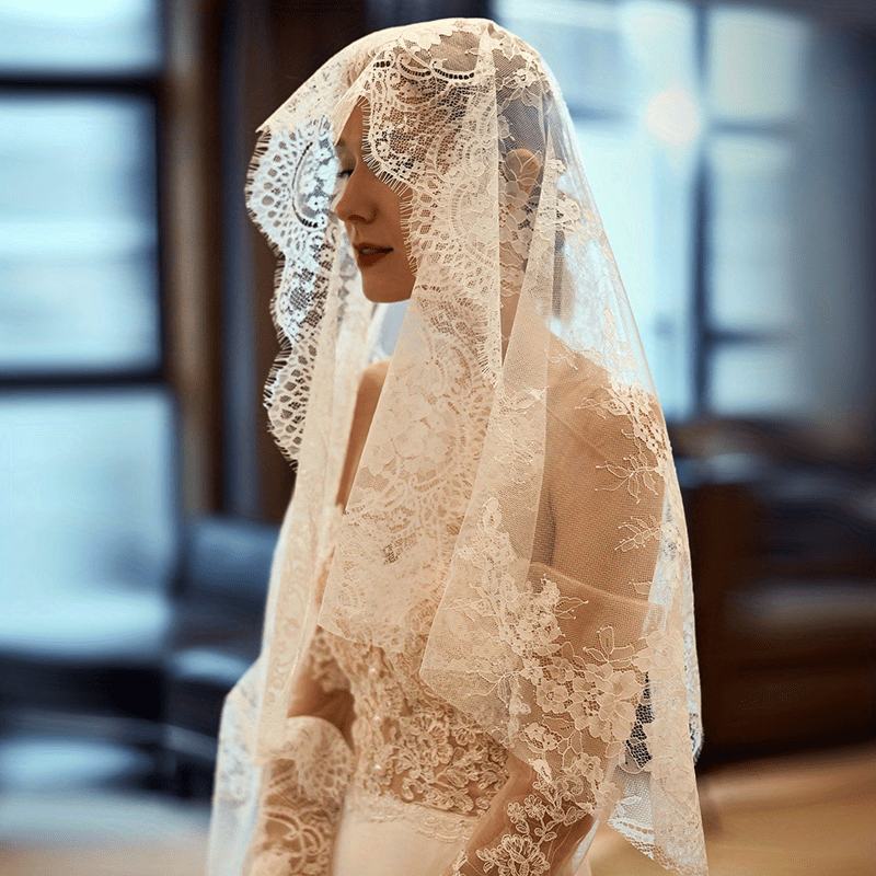 Bridal Mesh Veil With Lace Flower Wedding Party Hair Accessories Head Piece