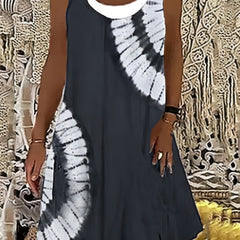 Tie Dye Tank Dress Round Neck Stretch Medium