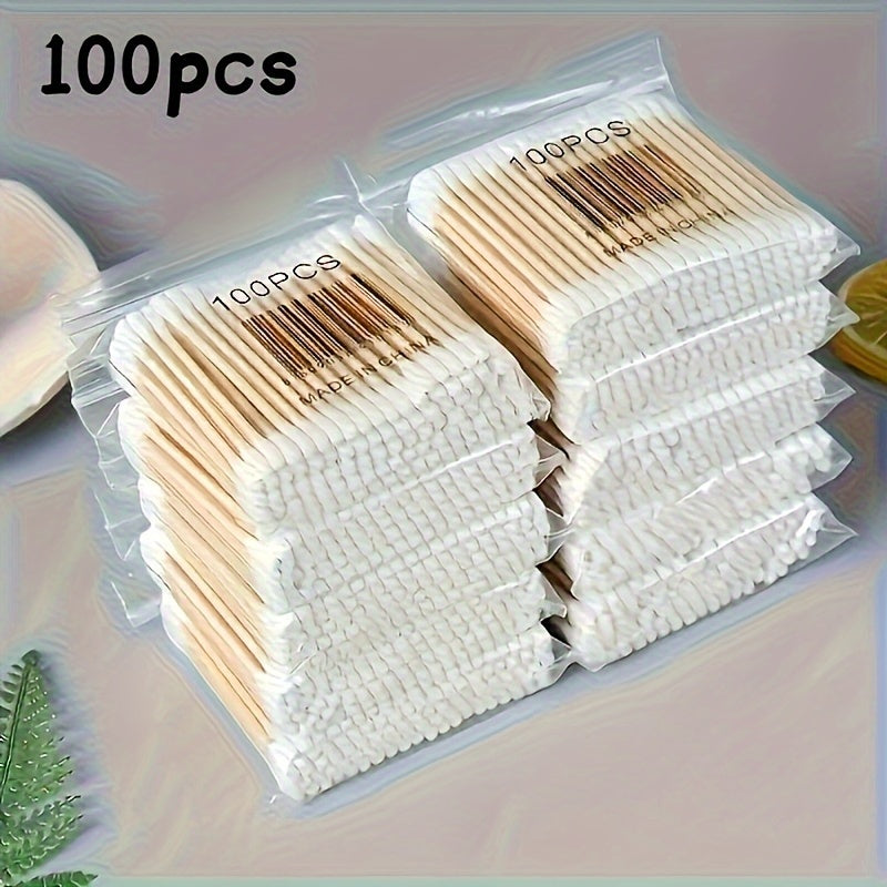 100pcs Double Headed Cotton Swabs Disposable Makeup Removal Ear Cleaning