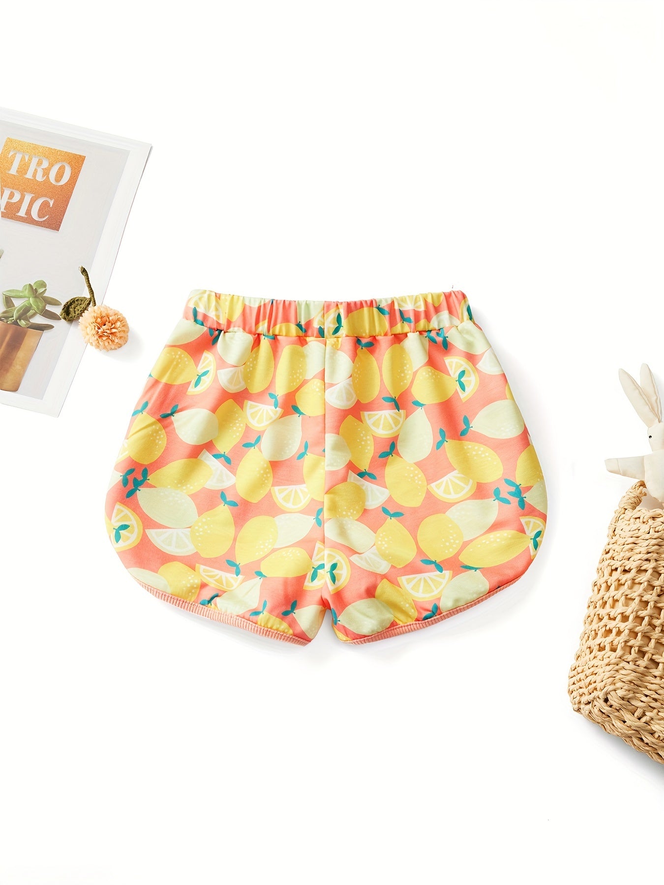 Girls Cartoon Lemon Elastic Waist Sports Track Shorts