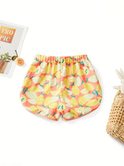 Girls Cartoon Lemon Elastic Waist Sports Track Shorts