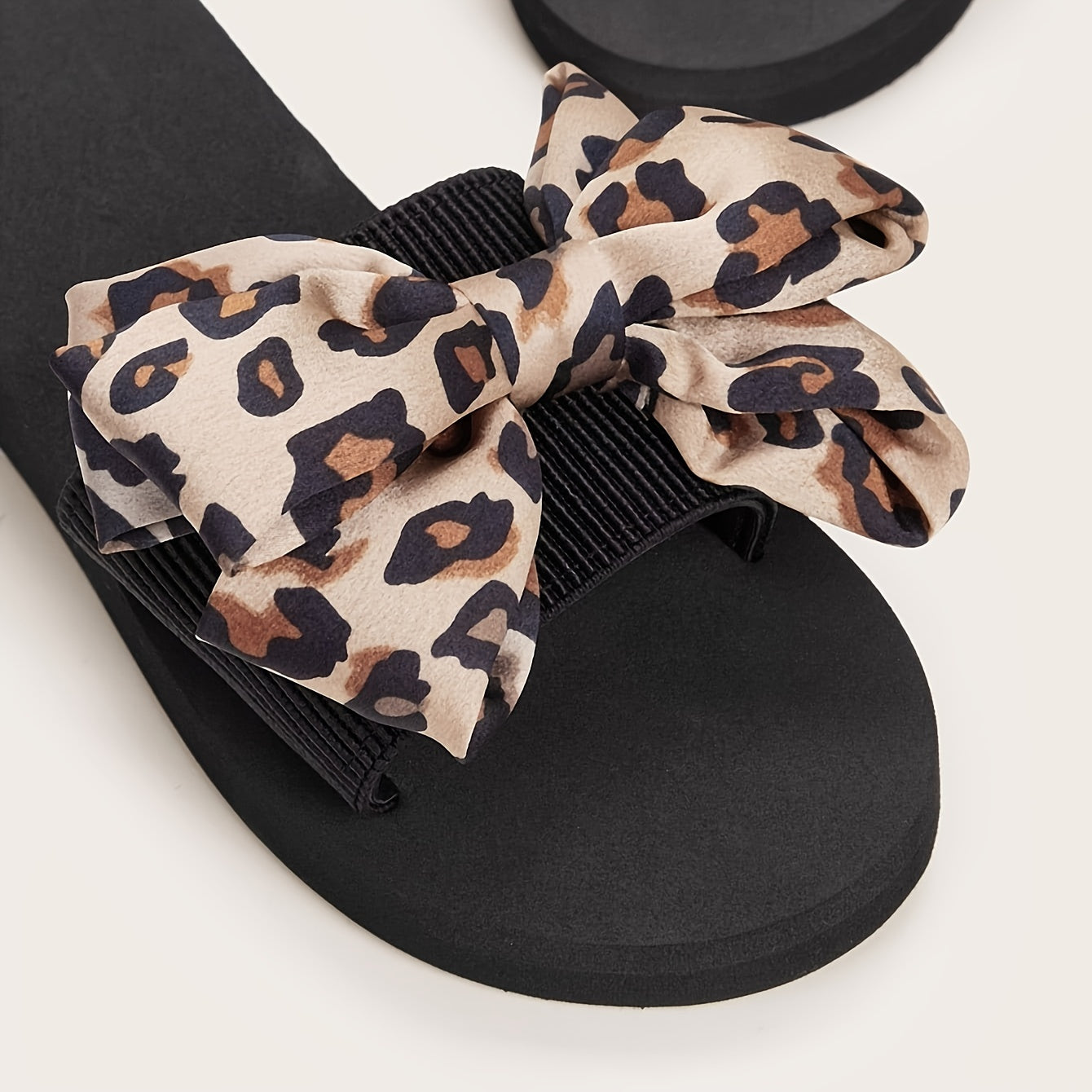 Women's Leopard Print Bowknot Slides Lightweight Open Toe Slides