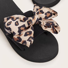 Women's Leopard Print Bowknot Slides Lightweight Open Toe Slides