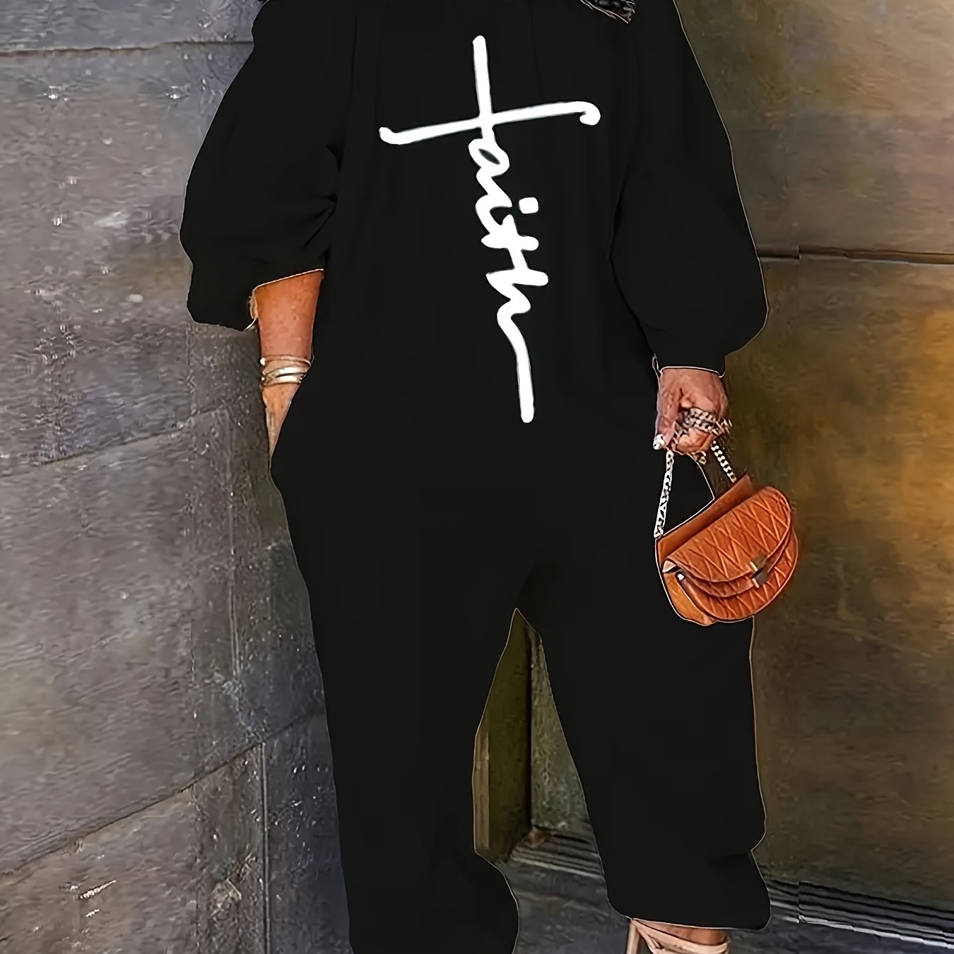 Off Shoulder Bubble Sleeve Jumpsuit with Pockets