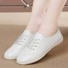 Faux Leather Lace Up Flat Shoes Anti slip Casual Comfortable Walking Shoes