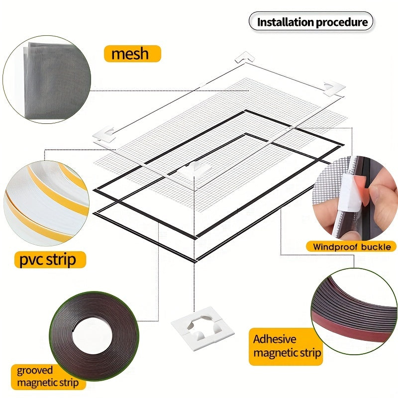 Adjustable Magnetic Window Screen with Fine Mesh Screen Protector
