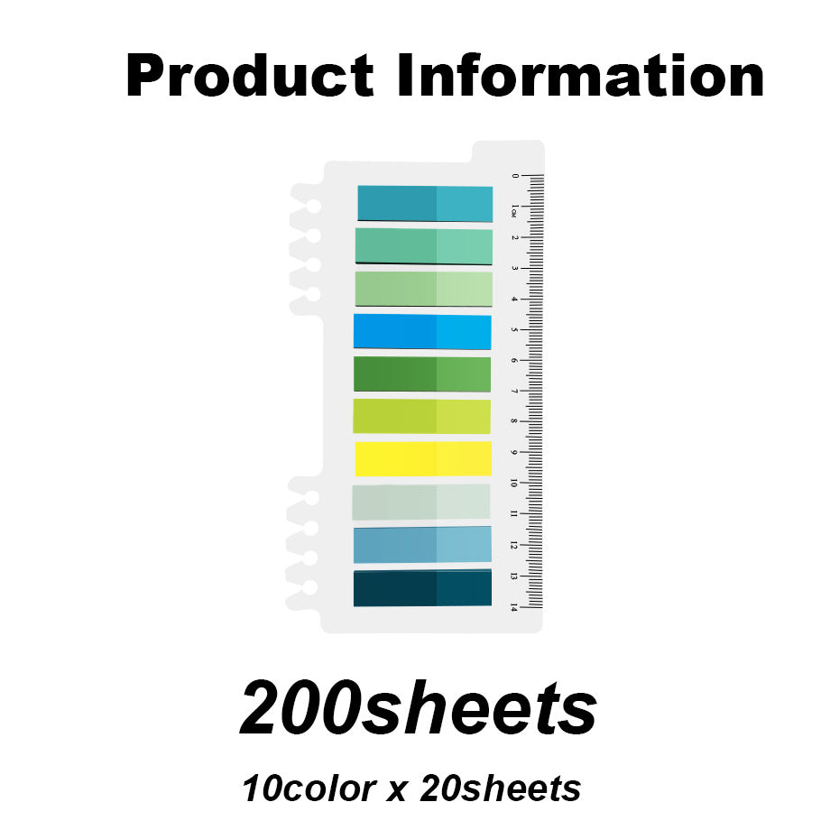 200 Sheets Sticky Tabs with Ruler 10 Colors Book Tabs