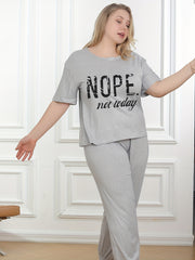 Slogan Print Pajama Set - T Shirt & Joggers Home Wear