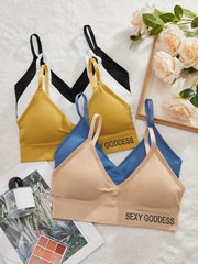 5pcs Letter Print Wireless Bras Comfy & Breathable Stretch Intimates Bra