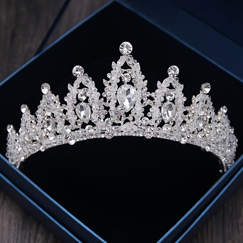 Silver Rhinestone Tiara Bridal Wedding Crystal Crown Bead Princess Tiara