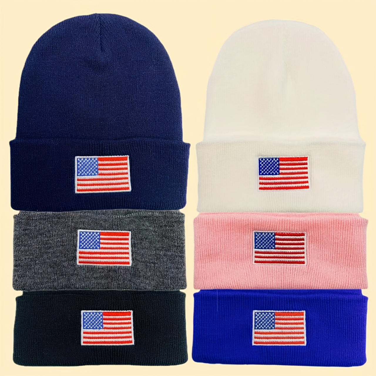American Flag Embroidered Knitted Hat for Men and Women