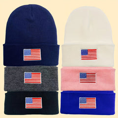 American Flag Embroidered Knitted Hat for Men and Women