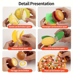 Cuttable Play Food Set Burger Pizza Donut Hot Dog Pretend Kitchen Toys