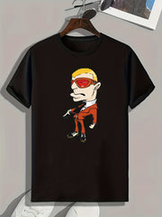 Funny Cartoon Man Print Men's Graphic T-shirt Comfy Tees For Summer