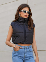 Crop Vest Raglan Sleeve Zipper Jacket Women's Clothing