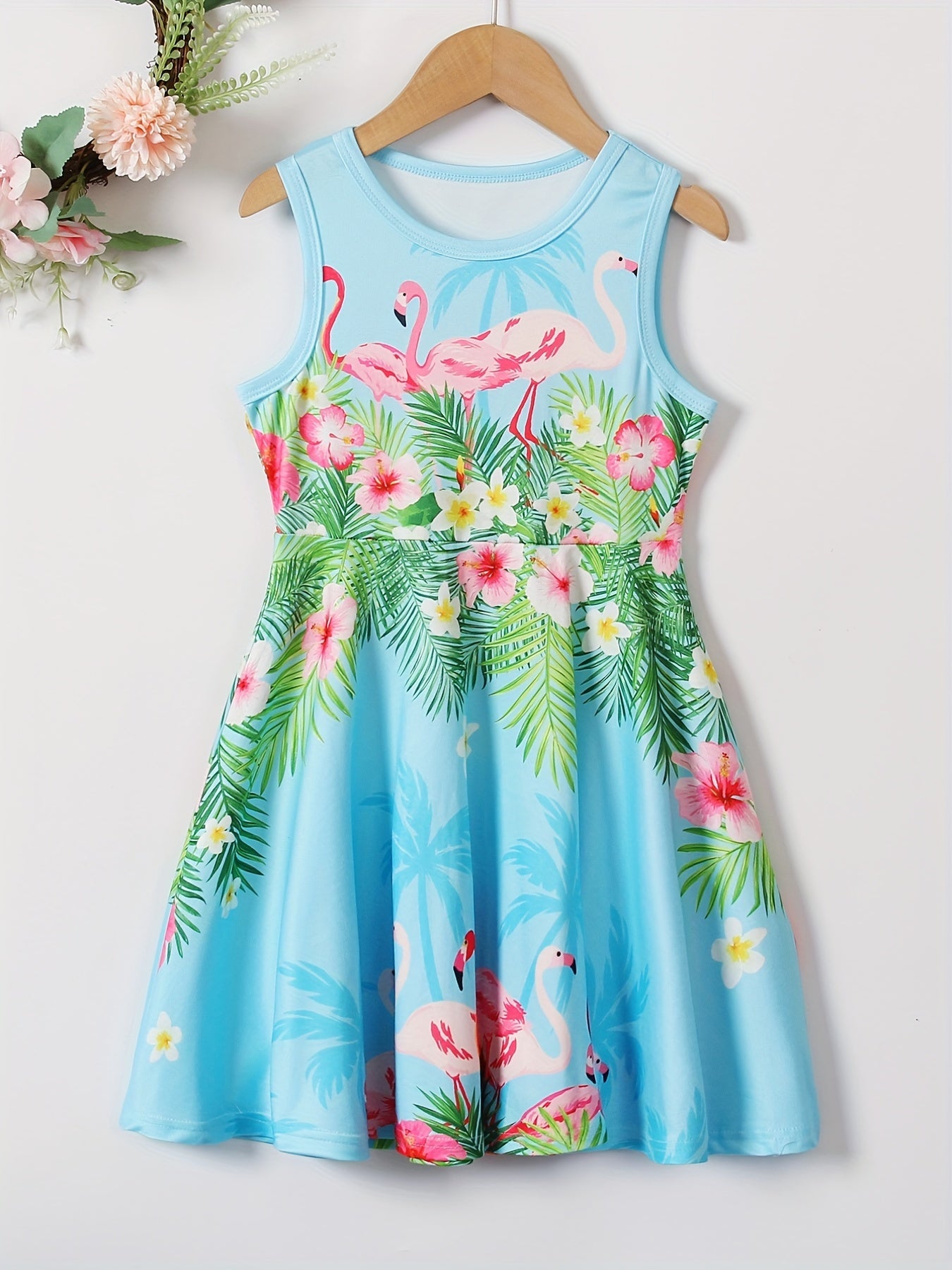 Girls Sleeveless Butterfly Graphic A Line Dress