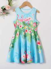 Girls Sleeveless Butterfly Graphic A Line Dress