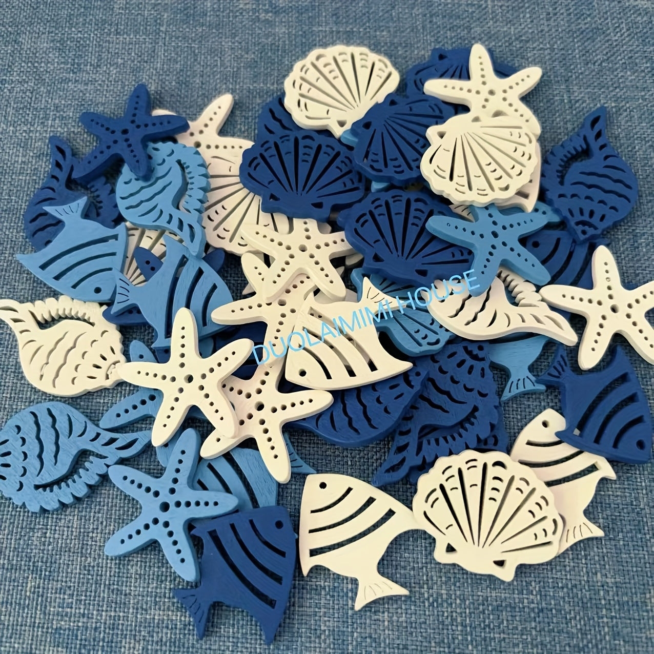 50pcs Mediterranean Wooden Craft Shapes for Beach Weddings Coastal Home Decor