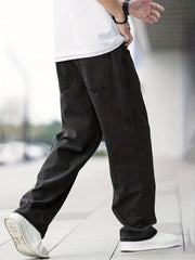 Casual Wide Leg Jeans Men's Solid Denim Pants