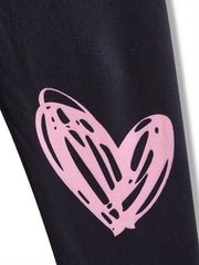 Toddler Girls Heart Graphic Footless Leggings Stretchy Tight Fit Legging Pants