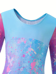Girls Gradient Graffiti Print Long Sleeve Gymnastics Suit