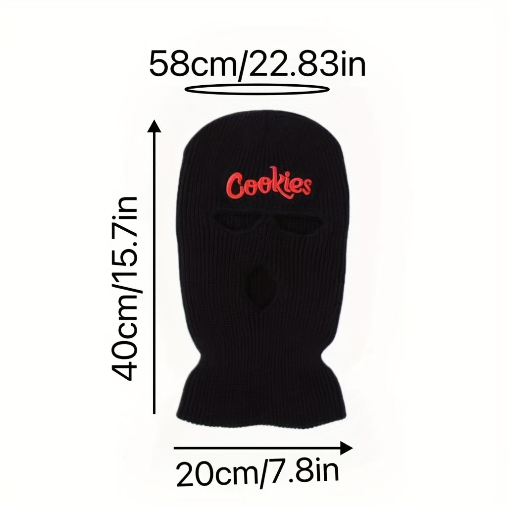 Unisex Thermal 3 Hole Balaclava Hat Cookies Embroidered Full Face Covering