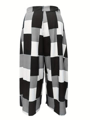 Women's Checkerboard Print Wide Leg Trousers