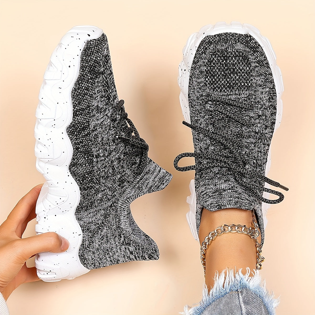Mesh Platform Lace Up Sneakers Low Top Casual Round Toe Shoes