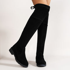 Women's Thermal Over-The-Knee Boots Slip-On Lace-Up Block Heel