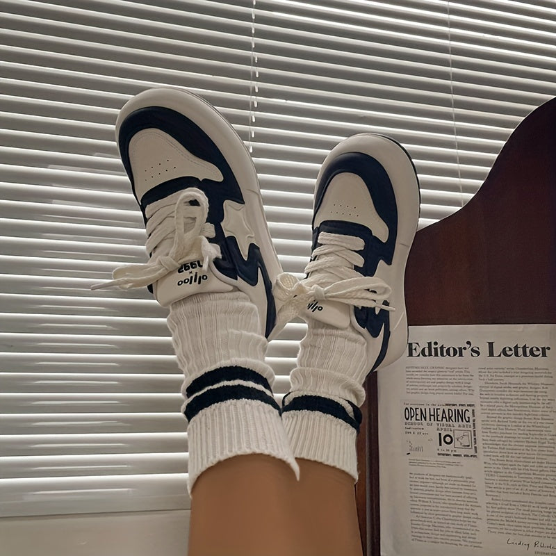 Women's Contrast Skate Shoes Casual Lace Up Platform Sneakers
