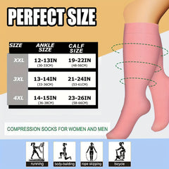 3 Pairs Plus Size Compression Socks 15-20 mmHg Wide Calf for Women & Men