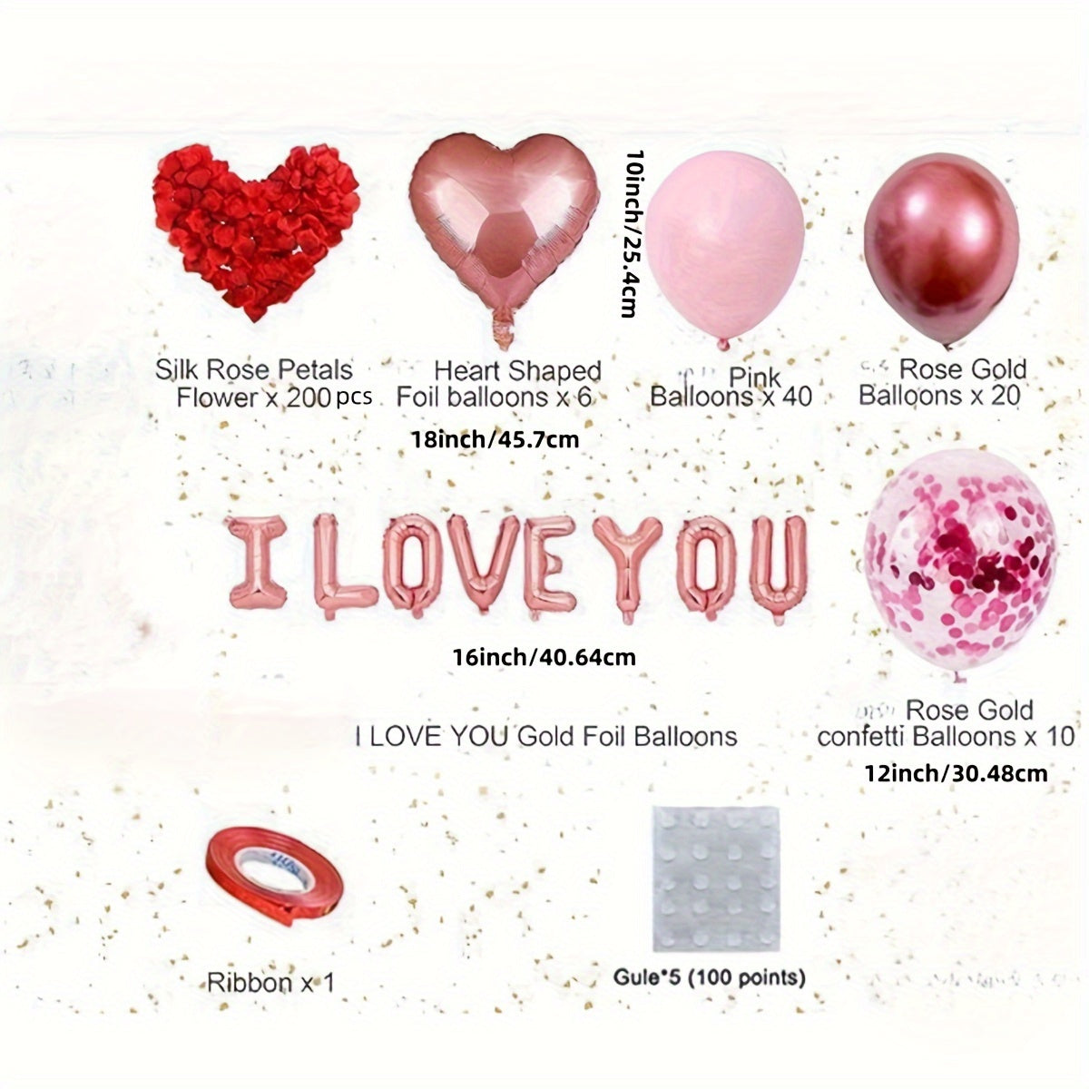 Romantic Balloons Set with Rose Petals and Letter Balloons