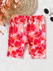 Toddler Girls Painting Flowers Graphic Elastic Waist Casual Sports Biker Shorts