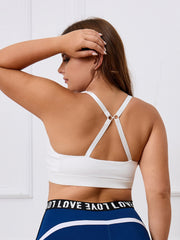 Sports Bra Women's Plus Solid Ring Linked Criss Cross Back Yoga Bra