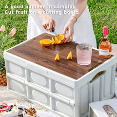Camping Folding Storage Box Car Trunk Storage Box Wooden Cover