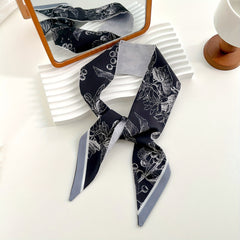Floral Print Twilly Scarf Vintage Satin Neckerchief Skinny Scarf