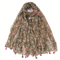Boho Floral Tassel Scarf Vintage Shawl Windproof Head Wrap
