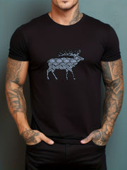 Men's Printed Leisure Sports T shirt Casual Stretch Round Neck Tee Shirt