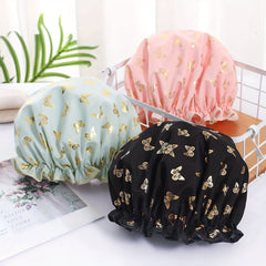 Butterfly Print Double Layer Shower Cap - Waterproof for Home & Travel