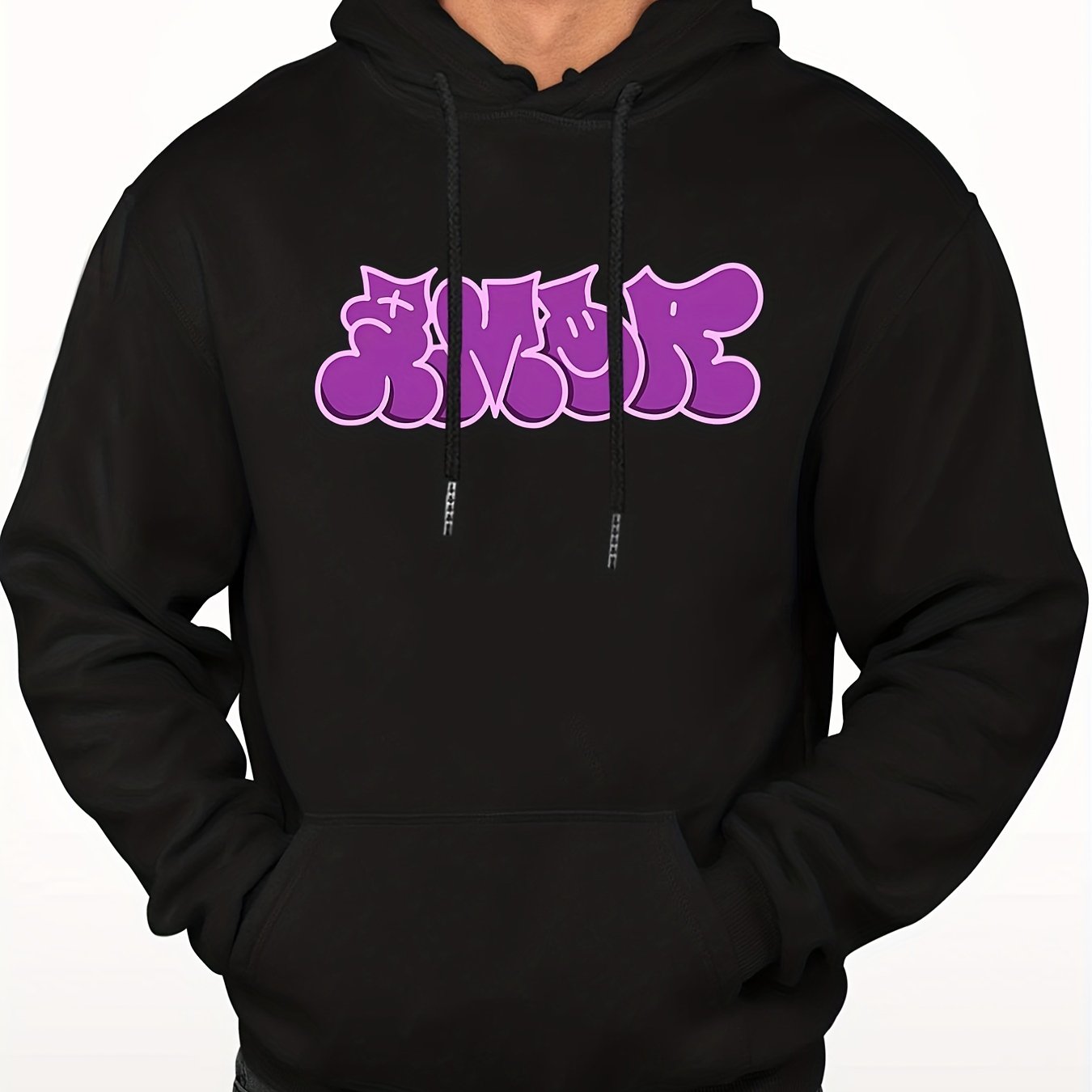 Men's Cartoon Letter Print Hooded Sweatshirt for Autumn and Winter
